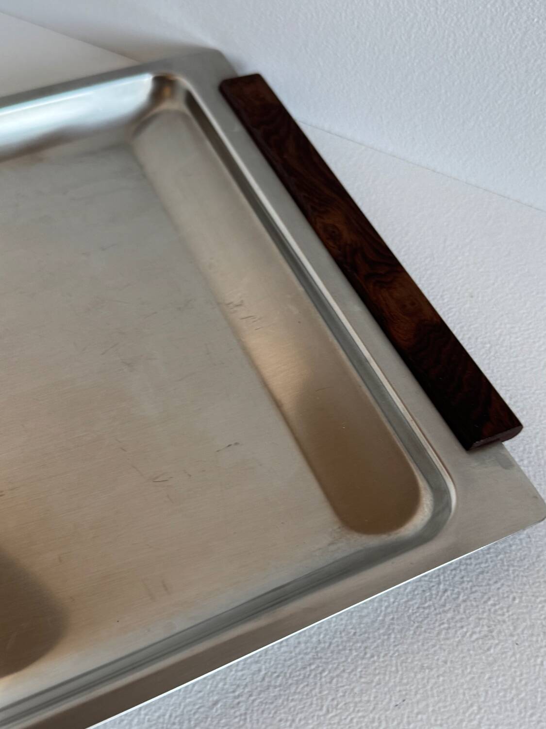 Vintage Stainless Steel With Wood Handles Serving Platter