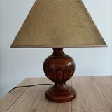 Vintage table lamp in turned wood and fabric lampshade