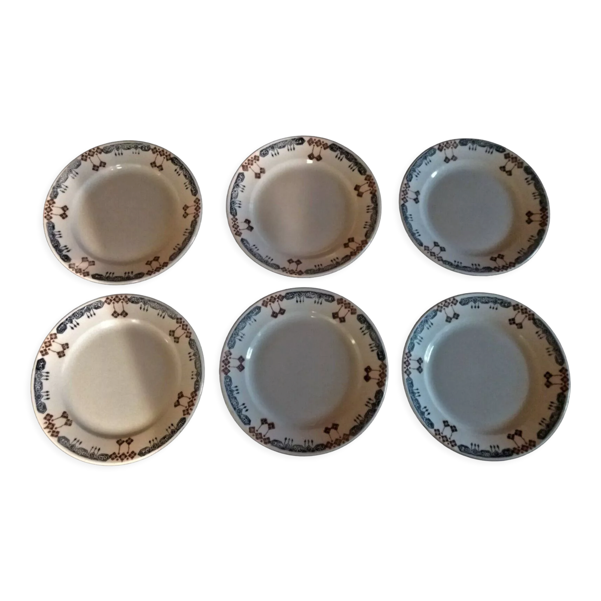 Series of six plates in earthenware BV ceramics South East