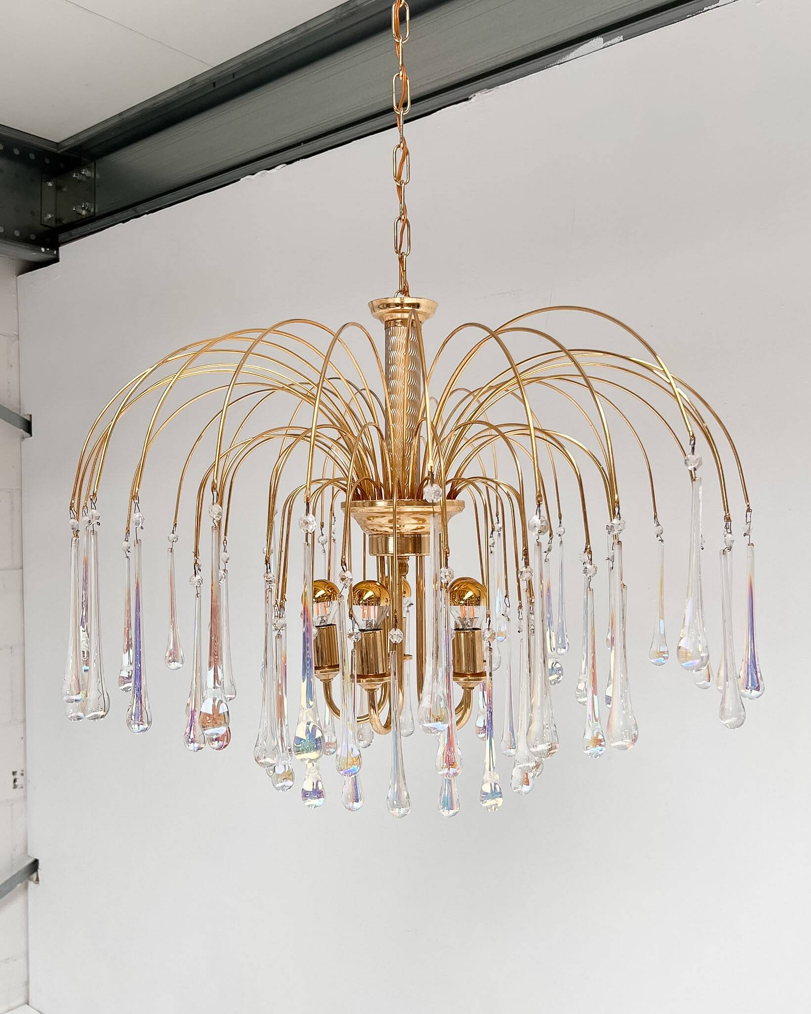 Italian Cascata chandelier with Murano drops, 1970s