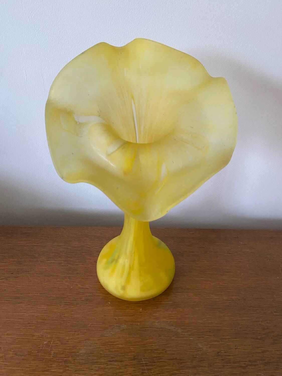 Old Volubilis Vase Crystal LA ROCHERE Blown Glass Yellow Vintage #