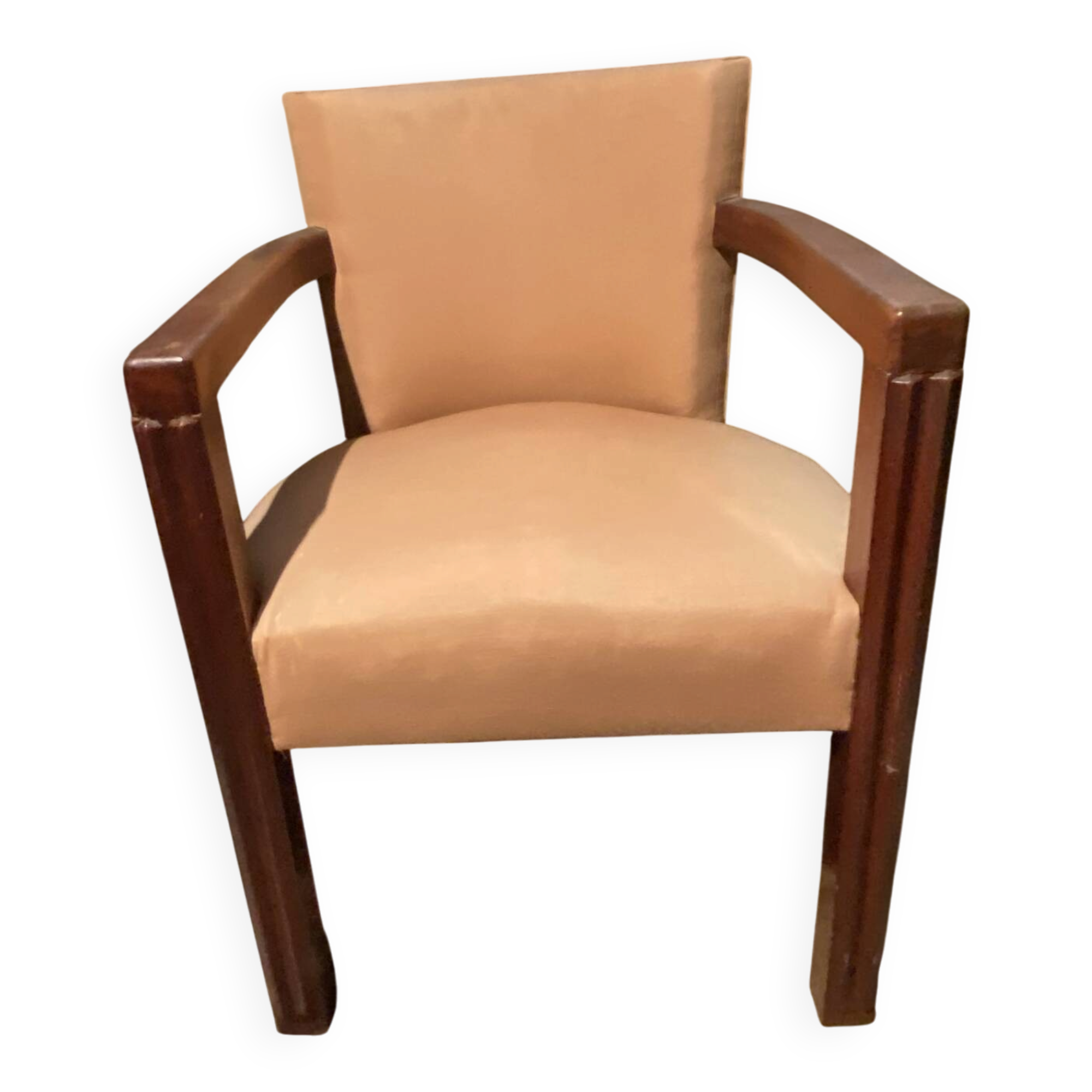 Fauteuil vintage avec structure et accoudoirs en bois