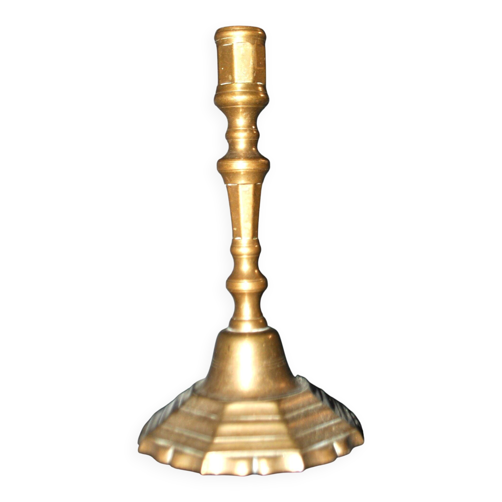 Antique bronze candlestick 18th century octagonal carved chandelier Louis XIV 23.5 cm