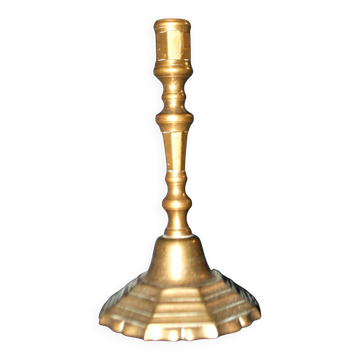 Antique bronze candlestick 18th century octagonal carved chandelier Louis XIV 23.5 cm