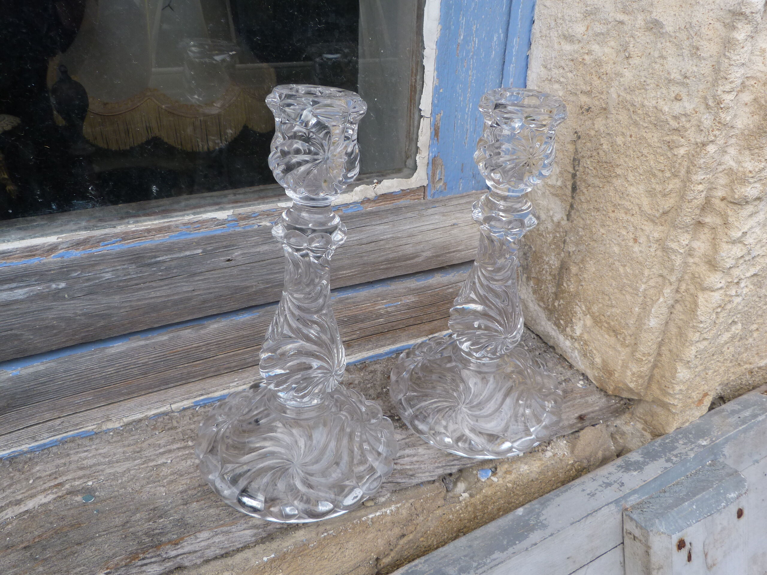 Set of 2 torches candle holders crystal Baccarat model Bamboo