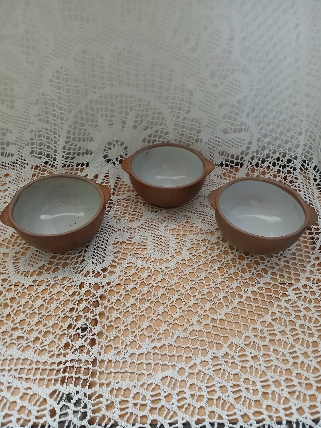 3 antique stoneware bowls