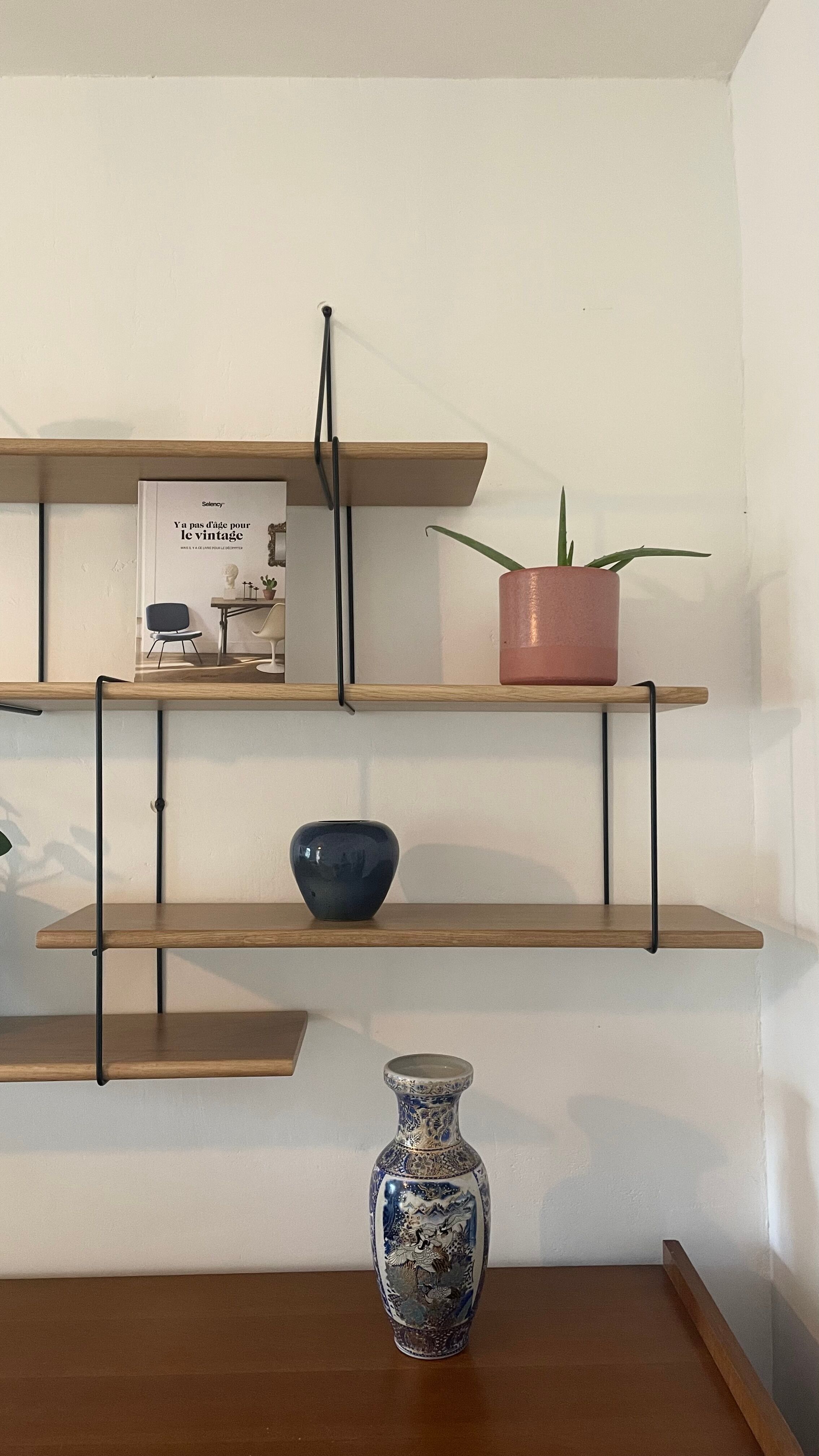 Scandinavian oak and steel shelf