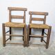 Pair of turned wooden farm chairs with straw - 19th century