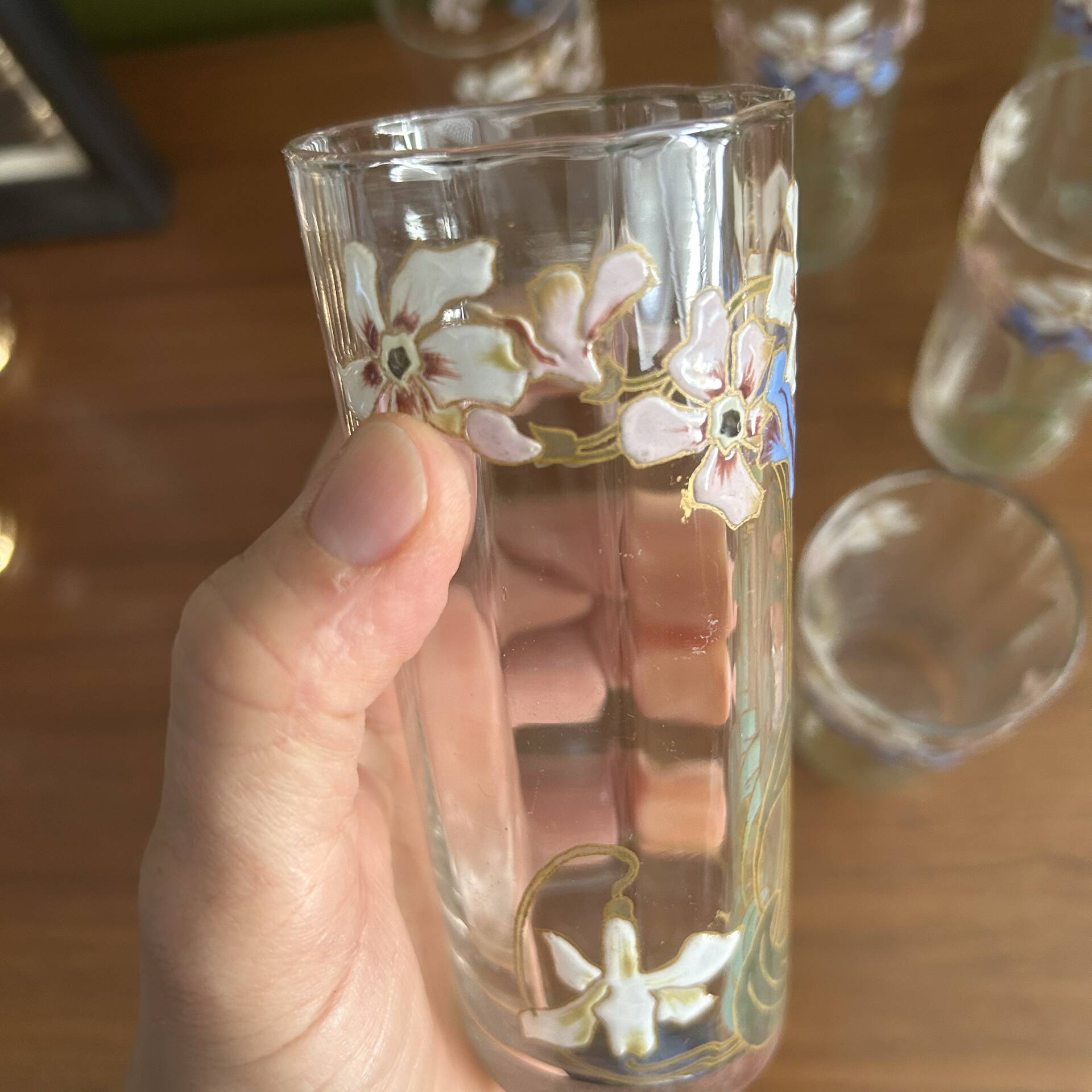 Set of carafe and 6 Legras glasses