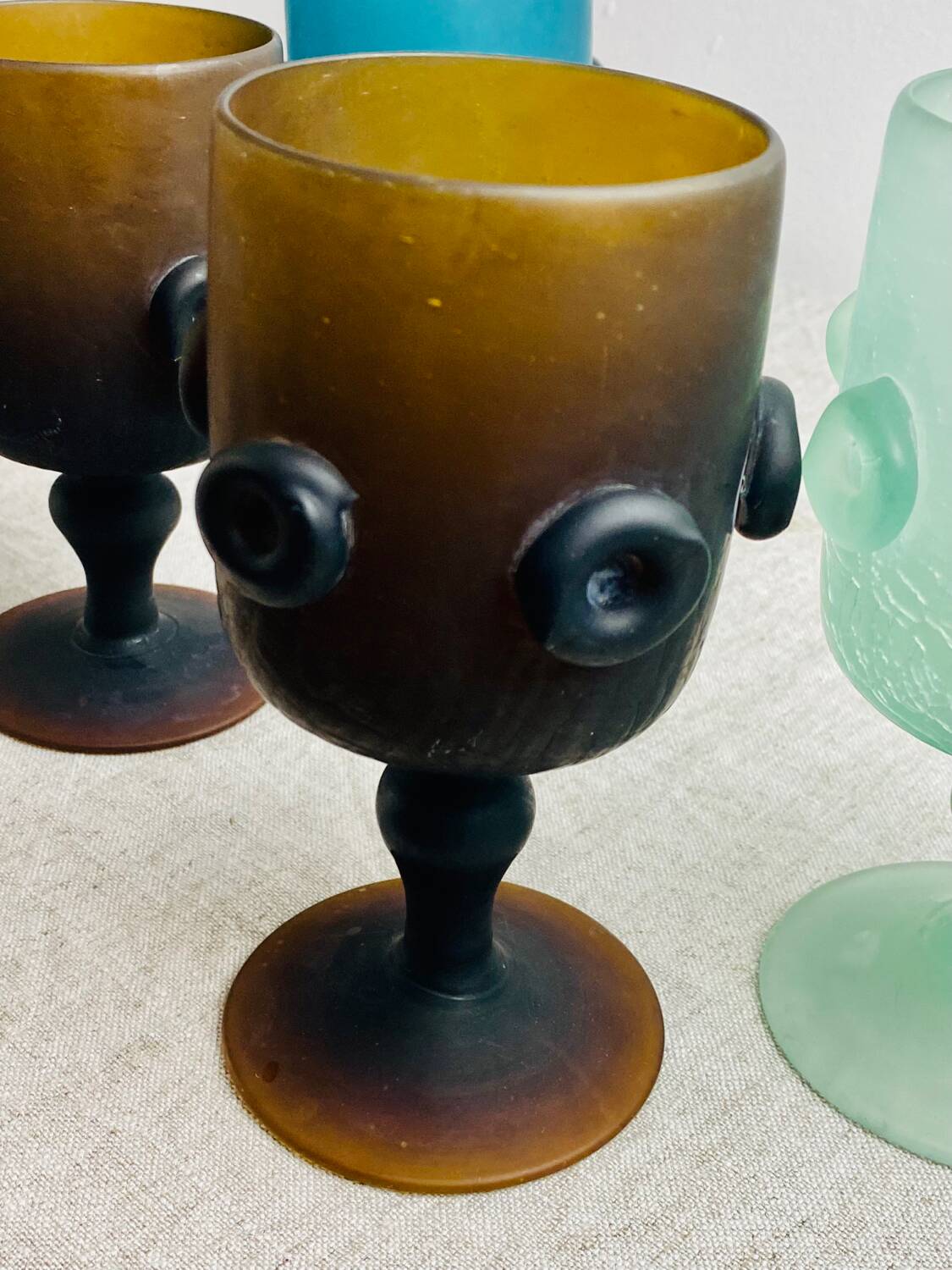 Iranian stemmed glasses in blown glass 1960