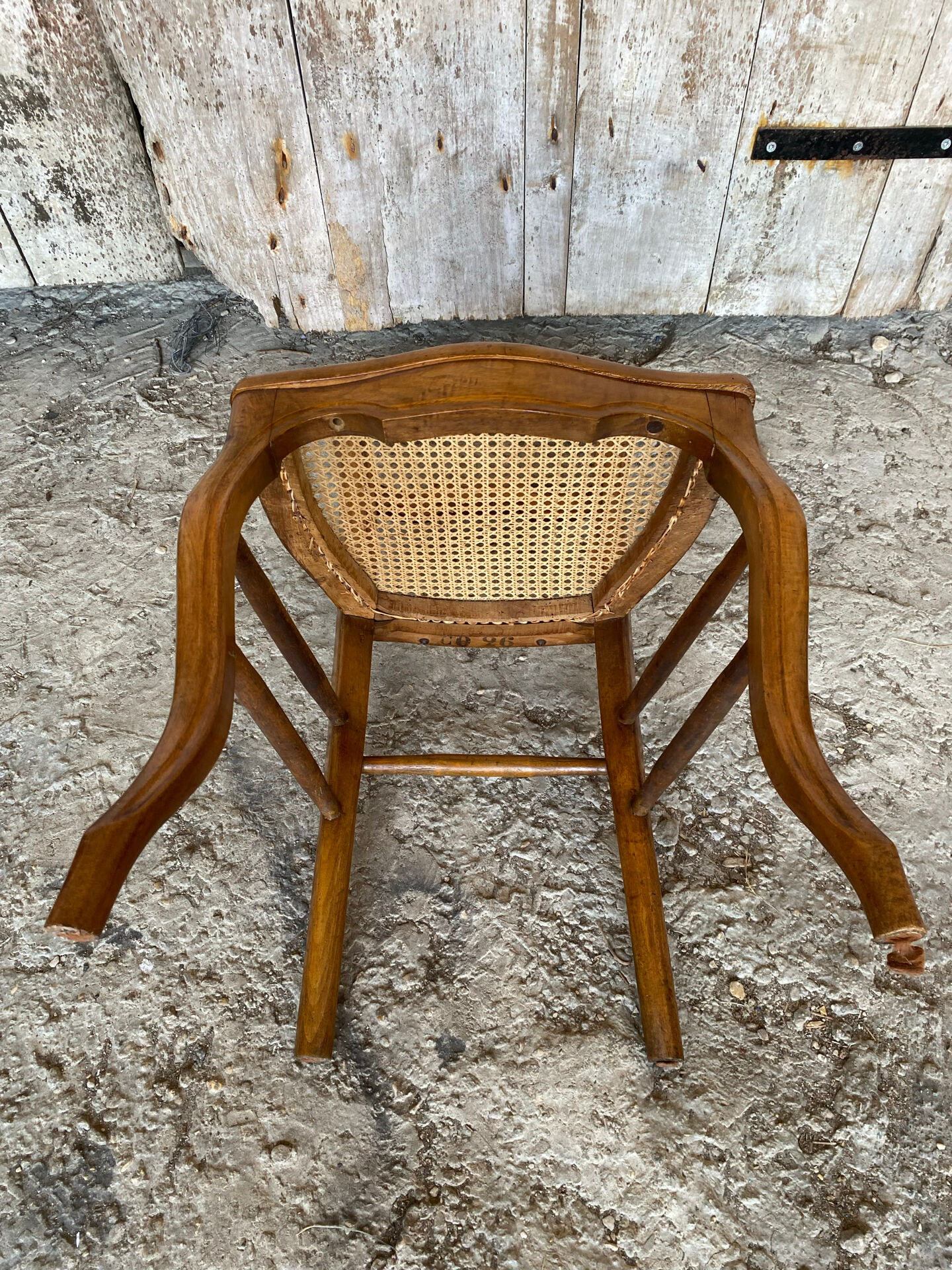 Antique Chair Louis XV Style Wood & Caned Seat Vintage #E030
