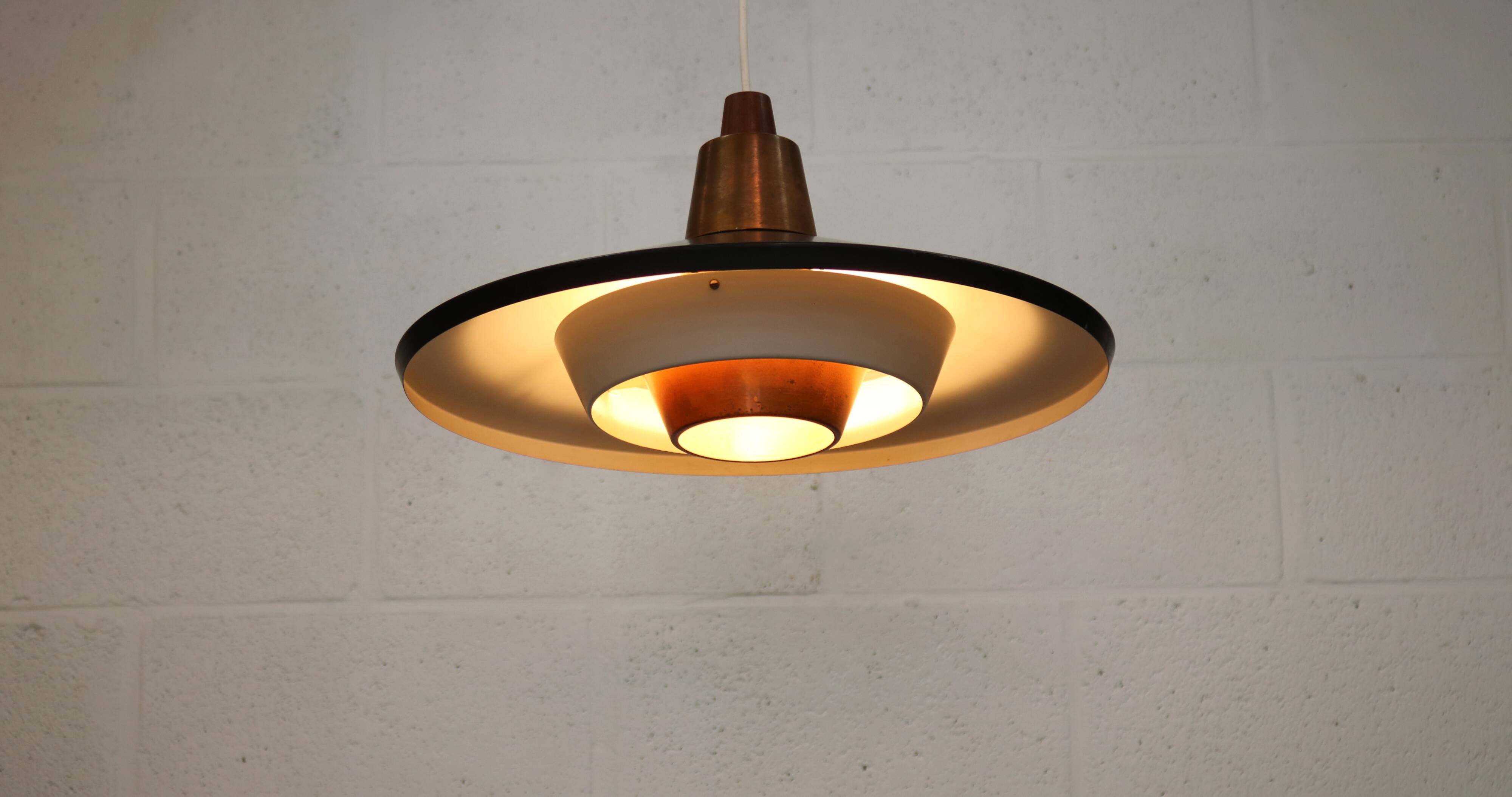 Rare Mid-Century Danish design lamp ,1960s -black&white metal& solid copper