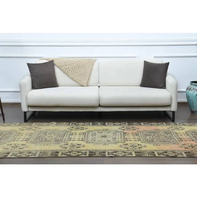 1970s Vintage Turkish Hand-Knotted Wool Cotton Orange Runner Rug 120x348