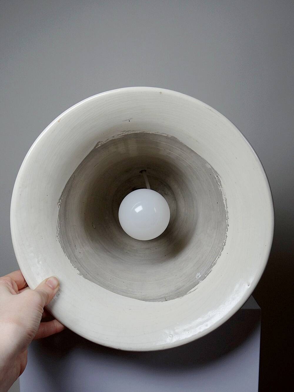Large modern Raku lamp in beige and brown by Keramos Sèvres - René Hénon