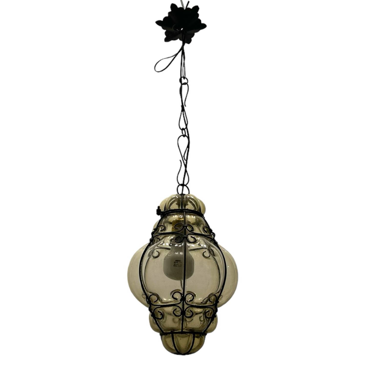Murano Glass Wrought Iron Light Pendant
