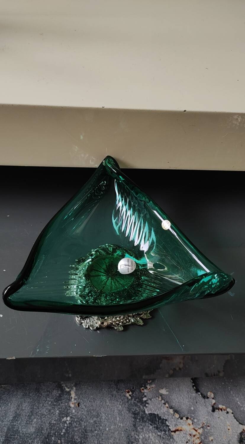 Murano/Glass Line Art Glass Sea Shell Trinket Dish. Diam 20
