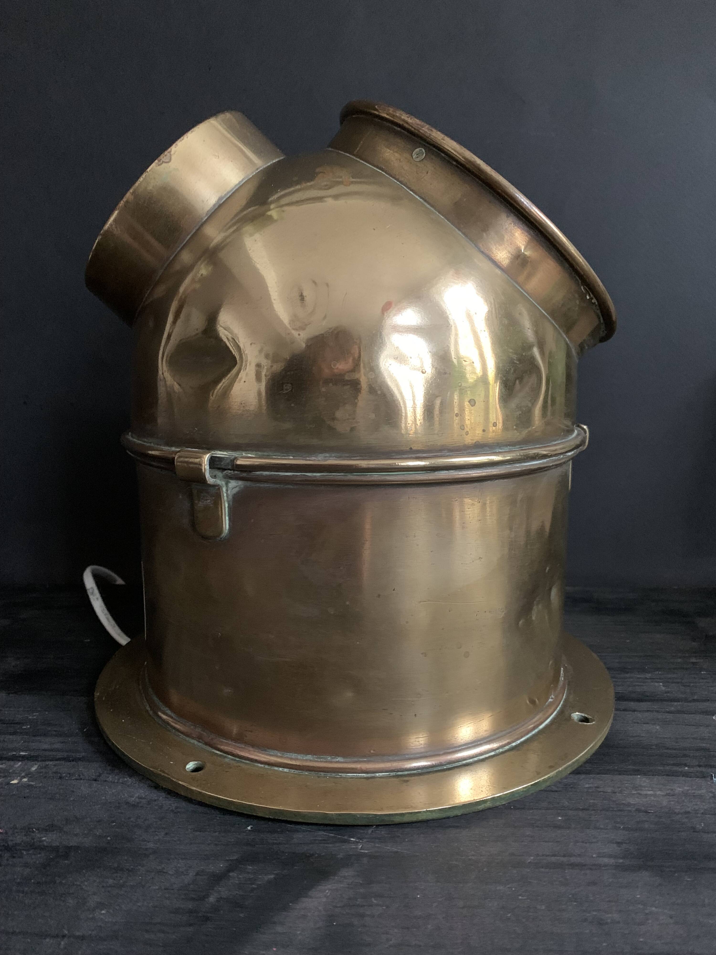 Antique lighting lantern, gilt brass marine compass binnacle "Askania", 1910, Germany