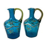 Carafes à liqueur en verre soufflé émaillé XIXè Dit Georges Sand
