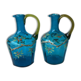 Carafes à liqueur en verre soufflé émaillé XIXè Dit Georges Sand