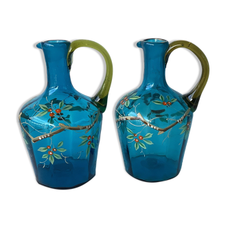 19th century enamelled blown glass liqueur decanters, called Georges Sand