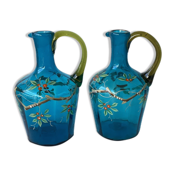 Carafes à liqueur en verre soufflé émaillé XIXè Dit Georges Sand