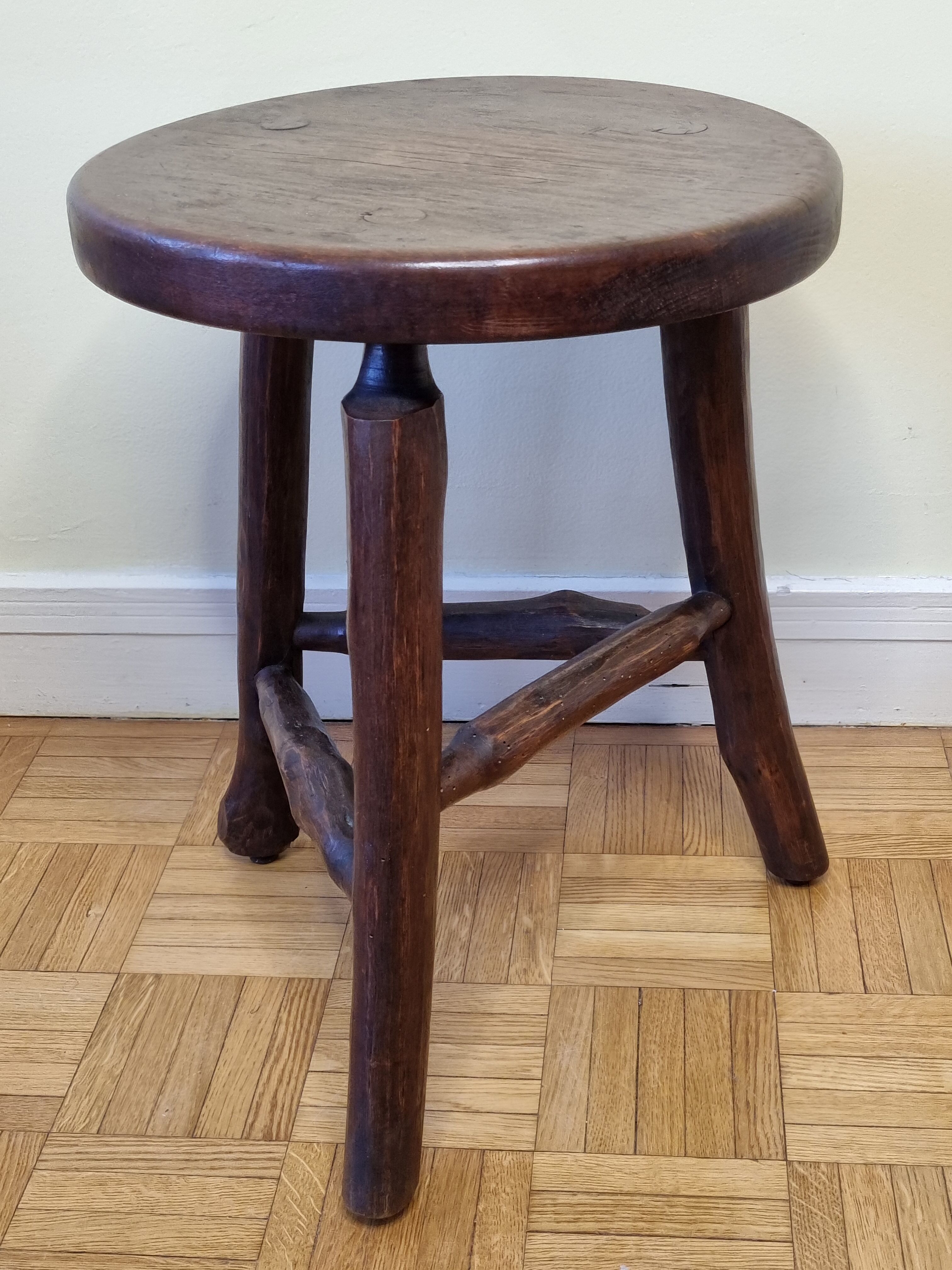 Artisanal brutalist tripod wooden stool