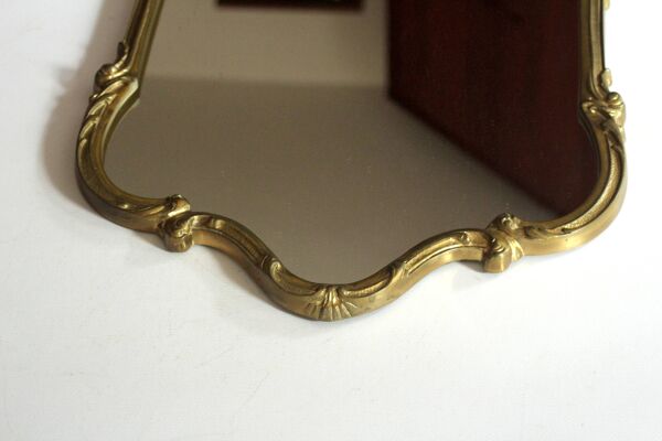 Grand miroir mural avec cadre en laiton - Vintage des années 50