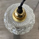 Pair of vintage molded glass pendant lamps
