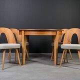 Unique dining set: Extendable round table and Czech chairs by Antonín Šuman