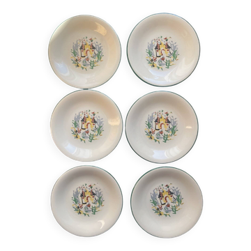 6 assiettes à dessert Salins motifs style Lurçat
