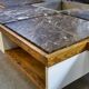 Coffee table with steel base and oak and grey marble frame, 1970s