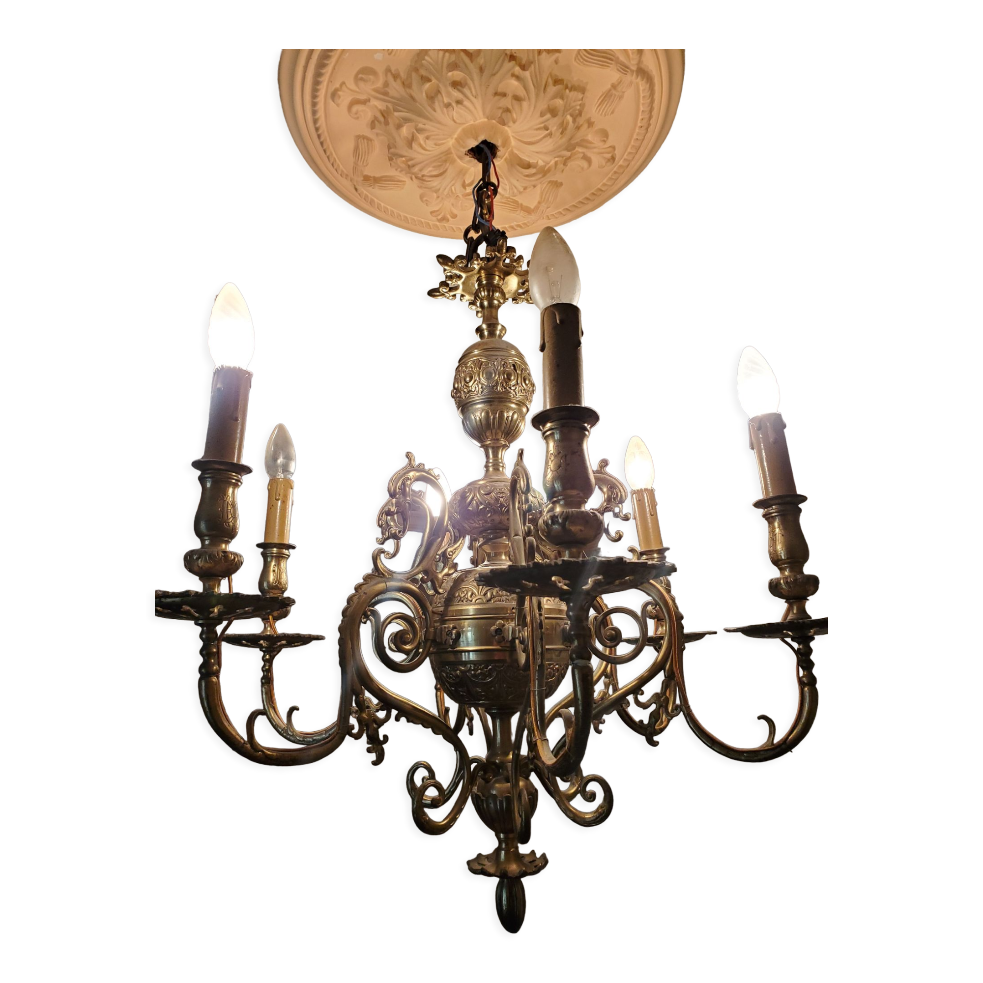 Gilded bronze chandelier 6 lights XIX th