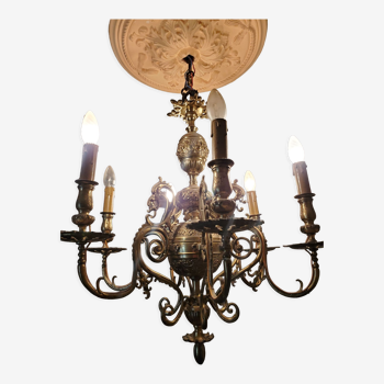 Gilded bronze chandelier 6 lights XIX th