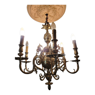 Gilded bronze chandelier 6 lights XIX th