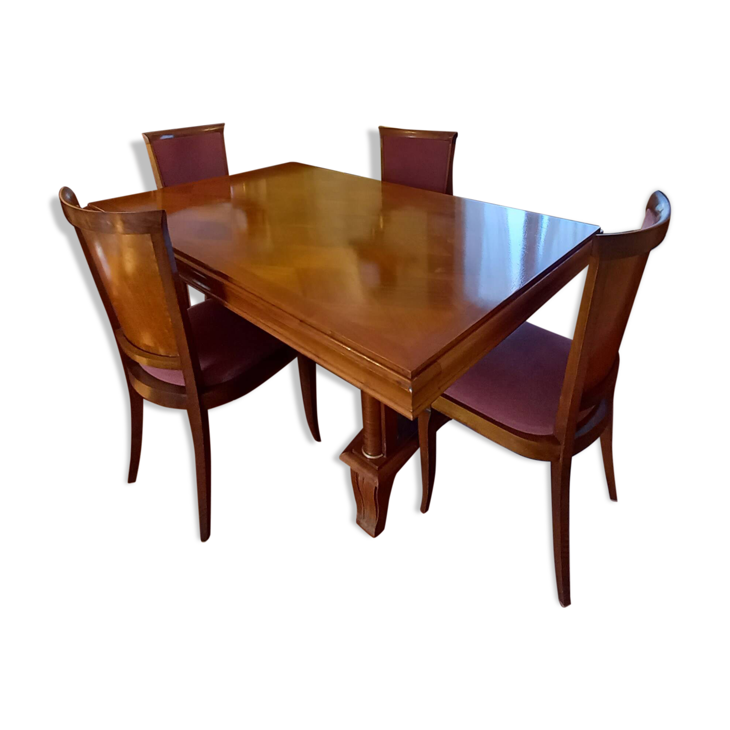 Table + 6 chaises (massif et marqueterie 60s)