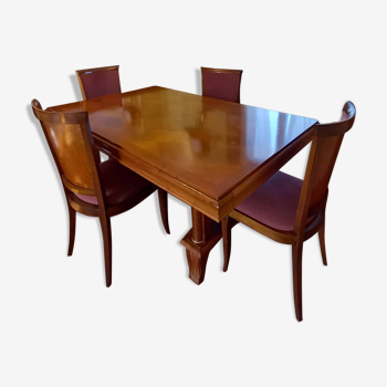 Table + 6 chaises (massif et marqueterie 60s)