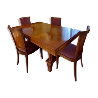 Table + 6 chaises (massif et marqueterie 60s)