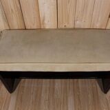 Art deco bench in beige velvet and veneer wood