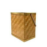 Hollywood regency brass and woven bamboo magazine rack, Metal Linea Nova Italy 1970