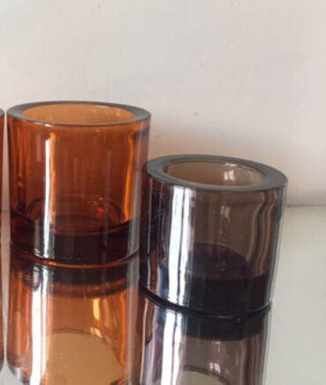 Kivi Iittala candle holders in orange and cinnamon glass 1988