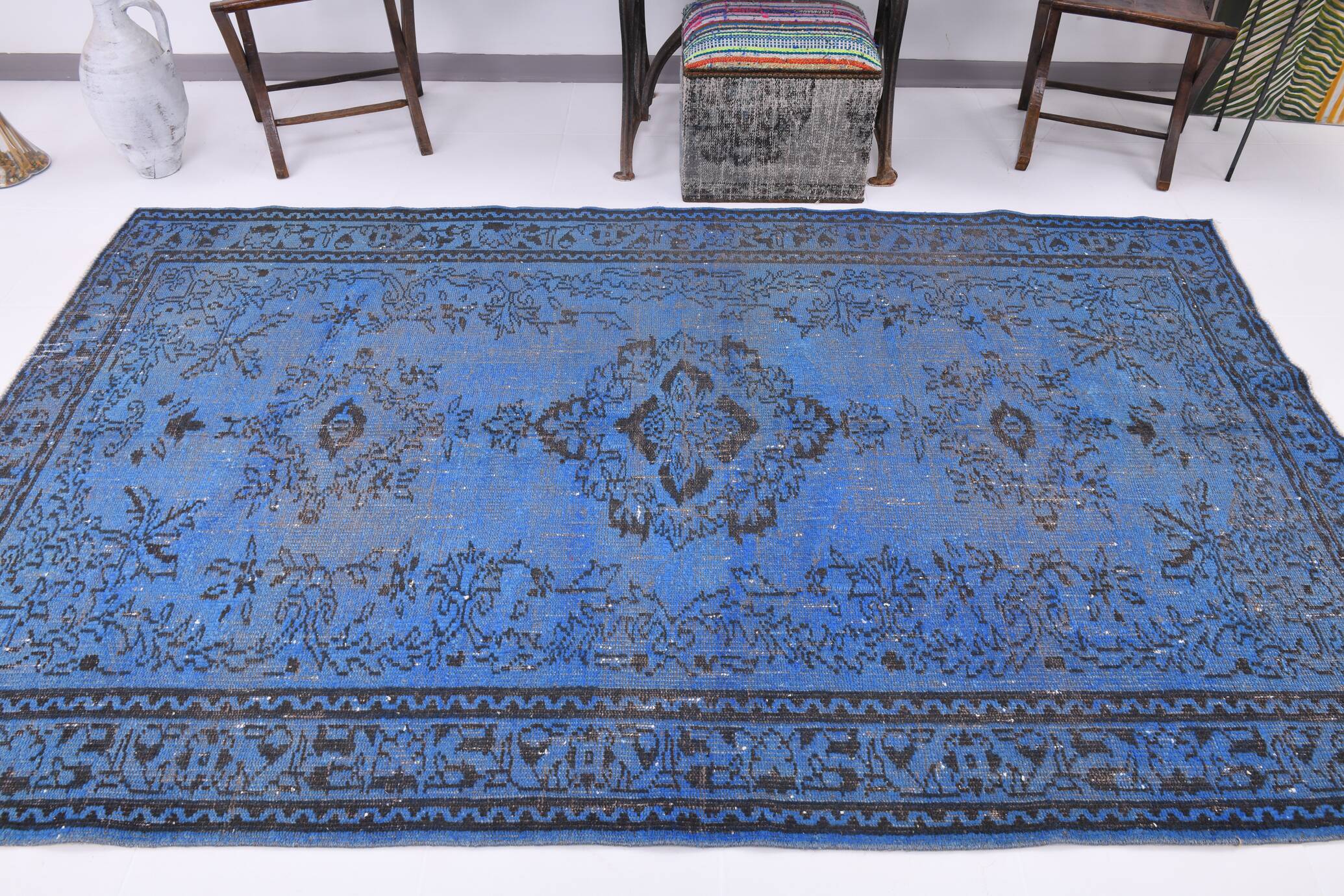 5x8 Blue Handmade Wool Vintage Rug, 163x268Cm SK 2726