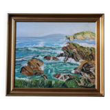 Framed oil on canvas signed menou seascape