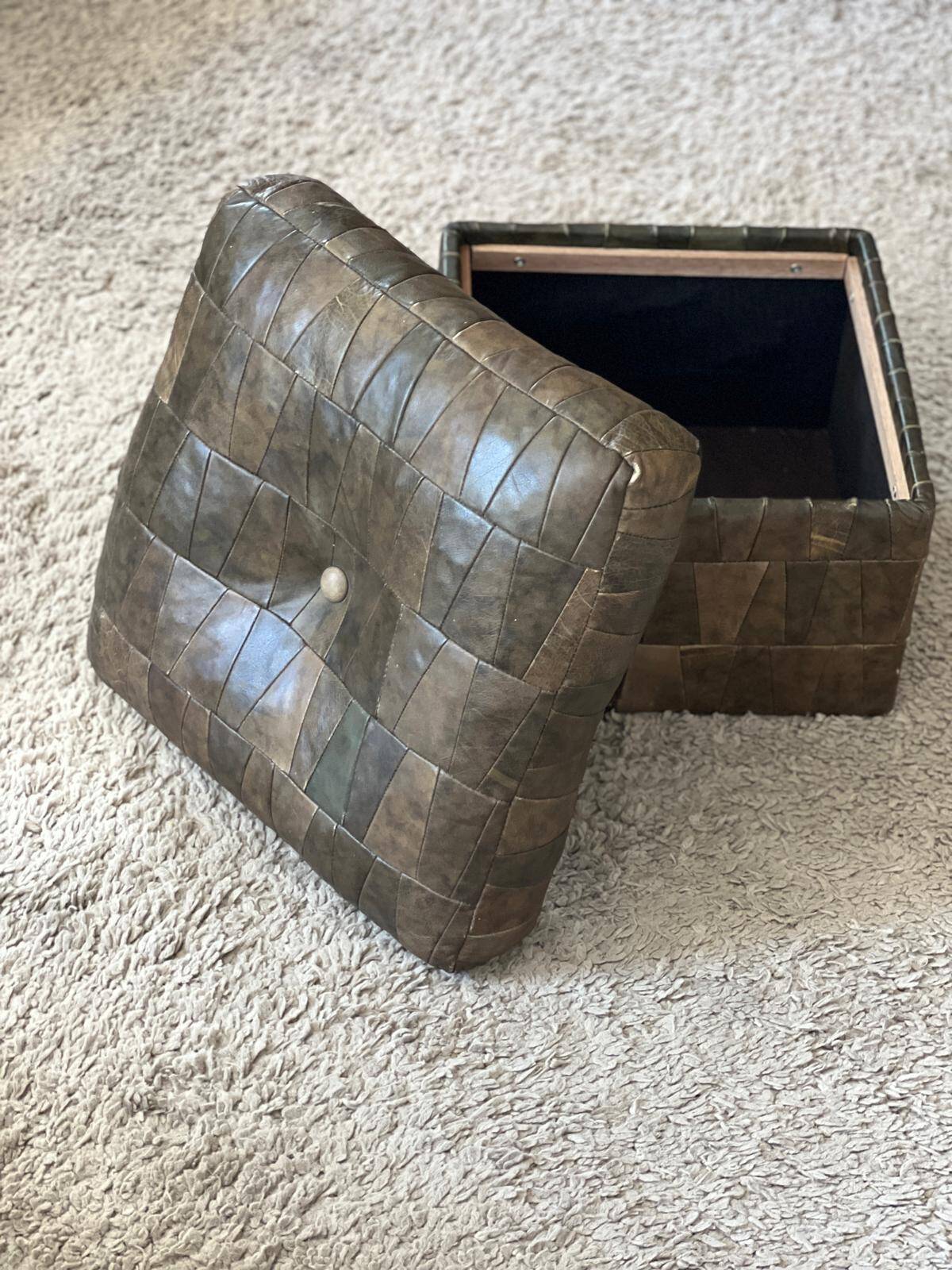 Khaki leather patchwork pouf / chest