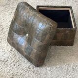 Khaki leather patchwork pouf / chest