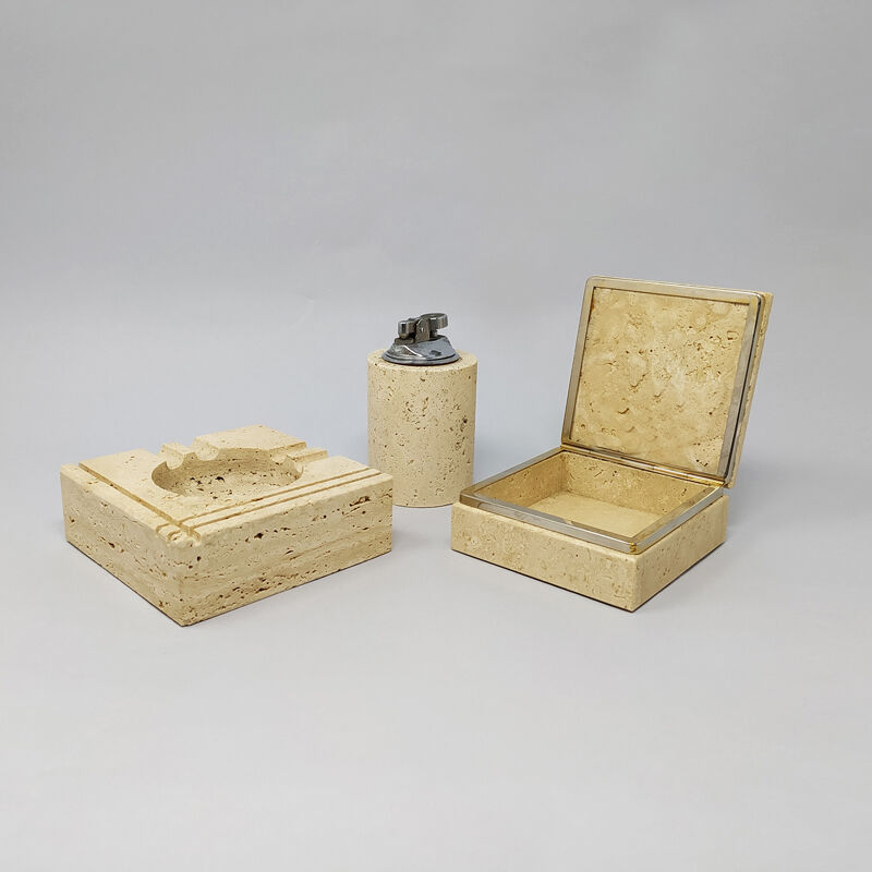Set en travertin des années 1970 par Enzo Mari pour F.lli Mannelli