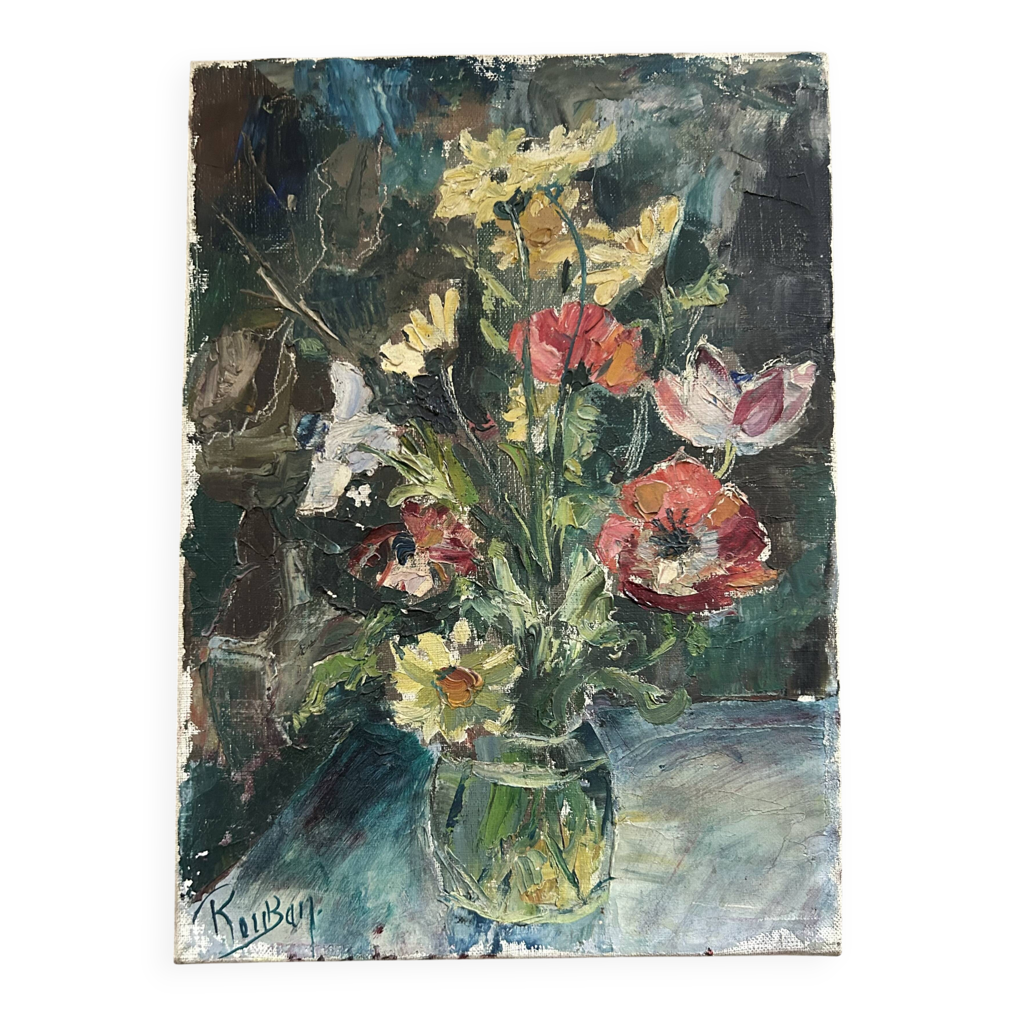 Bouquet, old fabric signed Rouban