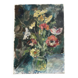 Bouquet, old fabric signed Rouban