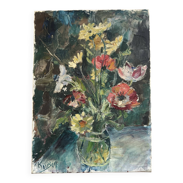 Bouquet, old fabric signed Rouban