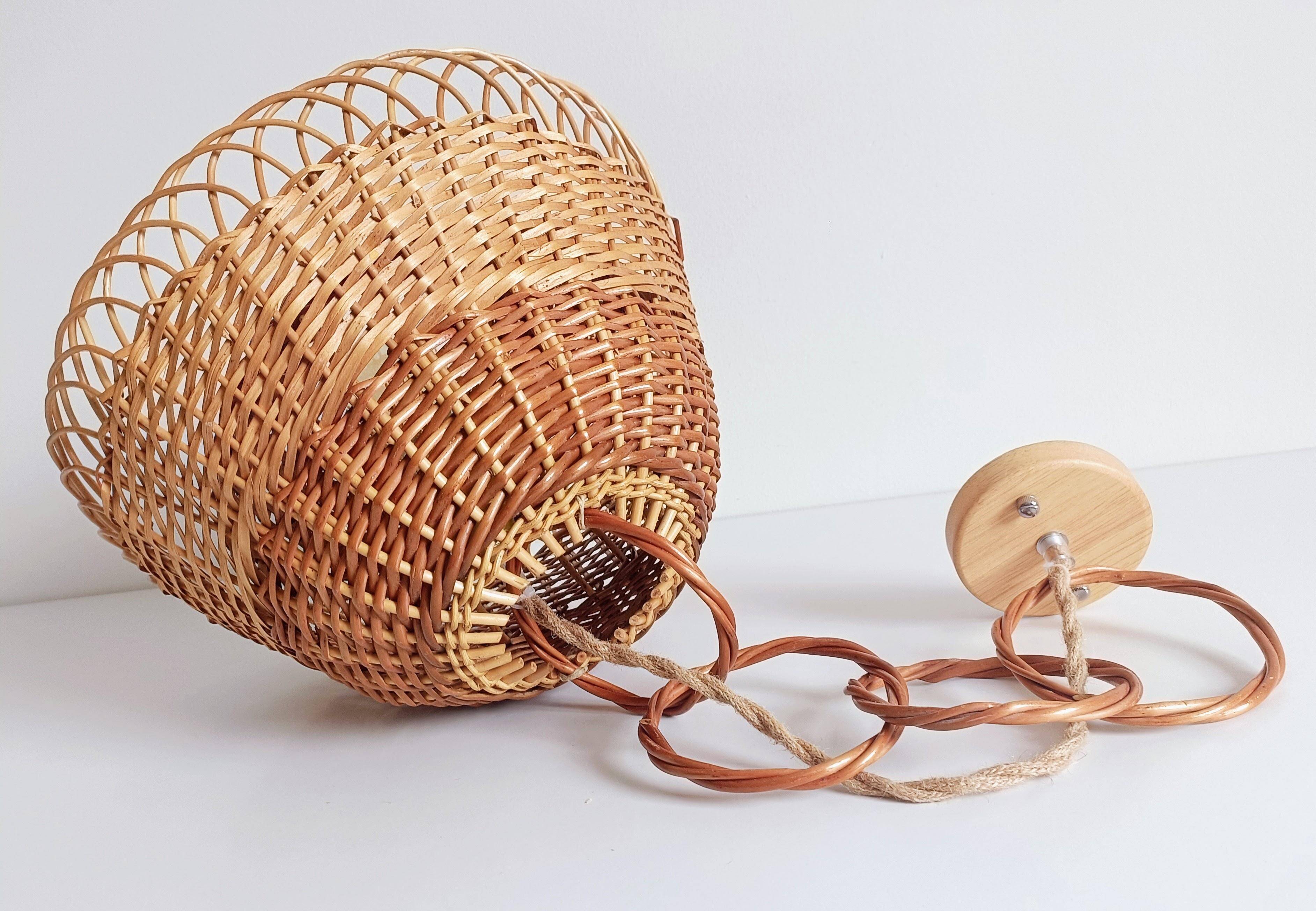 Rustic Mid-Century Wicker Pendant Lamp, Handwoven in Spain, c. 1960s