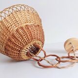 Rustic Mid-Century Wicker Pendant Lamp, Handwoven in Spain, c. 1960s